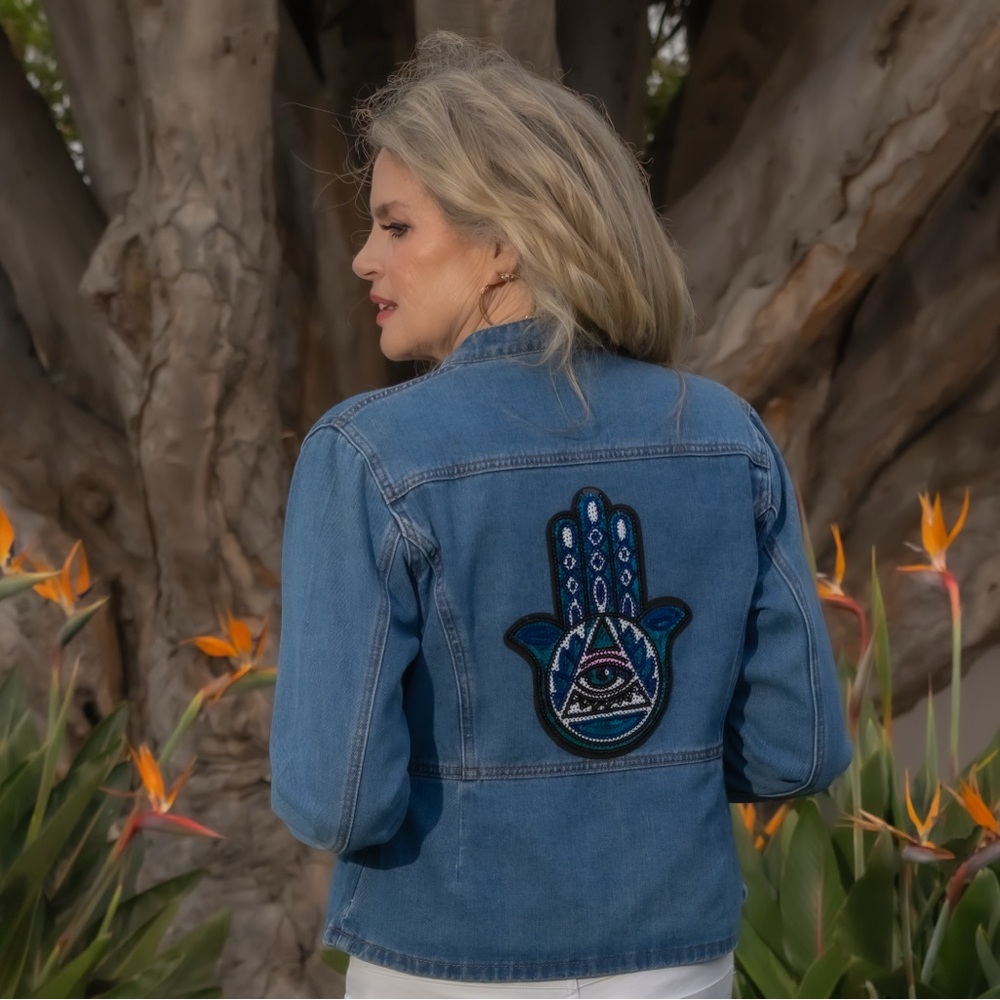 Blue Denim Jacket With Hamsa Patch - image 1